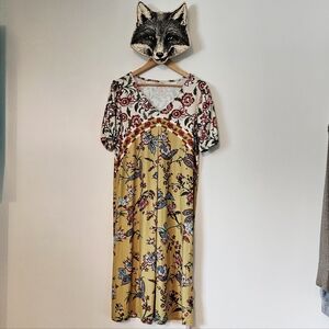 *NEW WITH TAGS* SHEIN Yellow and Red Puff Sleeve Midi Dress